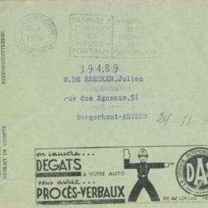 93158 - BELGIUM - POSTAL HISTORY - Advertising  CHEQUES COVER 1936 Autos TYPERS