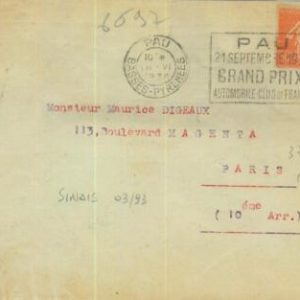 93479 - FRANCE - POSTAL HISTORY - SPECIAL POSTMARK on COVER: AUTOMOBILE Pau 1930