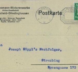 93180 - GERMANY - POSTAL HISTORY - PERFIN stamp on CARD: MM Cards transport 1925