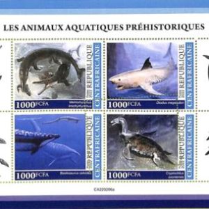 A7323 - CENTRAFRICAINE - ERROR MISPERF Stamp Sheet - 2022 - PEHISTORIC Sharks