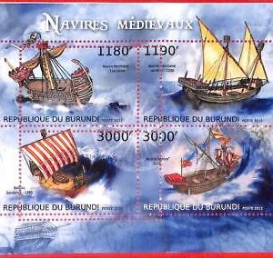 A3820 - Burundi - ERROR MISPERF, Miniature S - 2012, Medieval ships, boats