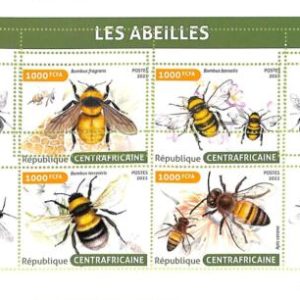 A7344 - CENTRAFRICAINE - ERROR MISPERF Stamp Sheet - 2022- Insects -Honeybees