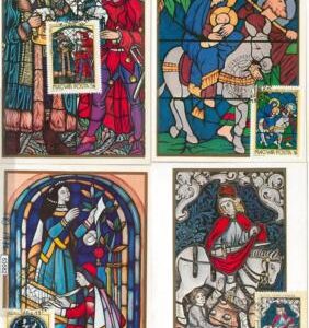 63582 - HUNGARY - POSTAL HISTORY: Set of 8 MAXIMUM CARDS 1972  ART Glass windows