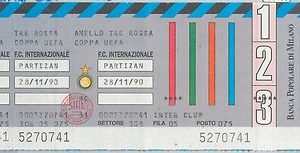 65198  - BIGLIETTO PARTITA CALCIO - UEAFA CUP 1990 : INTER / Partizan Belgrade
