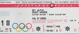 BIGLIETTO evento olimpico  - 1992 : SLALOM GIGANTE Uomini OLYMPIC GAMES ticket