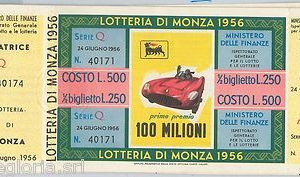 65201  - Vecchio  BIGLIETTO  LOTTERIA di MONZA con MATRICE! 1956