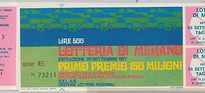 65204  - Vecchio  BIGLIETTO  LOTTERIA di MERANO con MATRICE! 1971