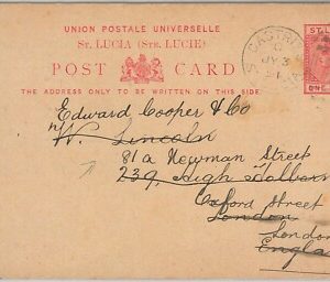 51975 -  ST LUCIA -  POSTAL HISTORY - POSTAL STATIONERY card from CASTRIES 1891