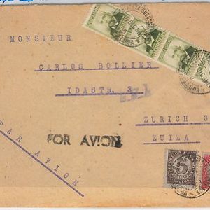 España - HISTORIA POSTAL: EDIFIL 672 tira de 4 sobre CARTA censura a SUIZA 1938
