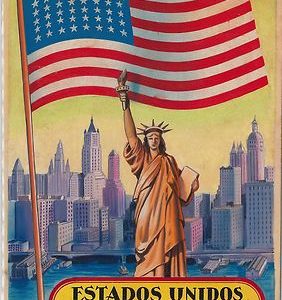 vintage HAND PAINTED large card : USA FLAG & STATUE OF LIBERTY : NY City!