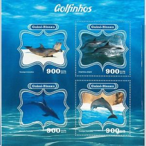 GUINEA BISSAU - ERROR, 2014 MISSPERF SHEET: DOLPHINS, MARINE LIFE, ANIMALS
