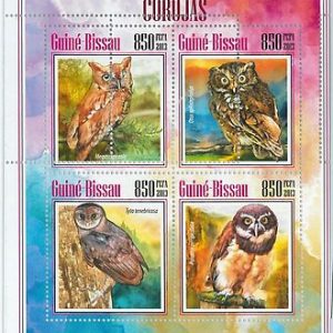 GUINEA BISSAU - ERROR, 2013 MISSPERF SHEET: OWLS, BIRDS, FAUNA, ANIMALS