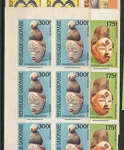 GABON Yvert 729 / 32  IMPERF in Corner blocks of 6 - ART  ETHNIC 1992