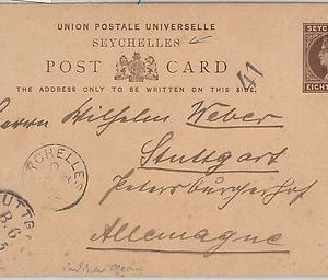 51964 - SEYCHELLES -  POSTAL HISTORY - POSTAL STATIONERY CARD to GERMANY 1892