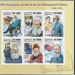Sao Tome e Principe 2010, IMPERF SHEET: 100 anni. death of Tolstoy, Litterature