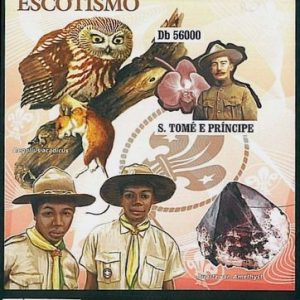 Sao Tome e Principe 2010, IMPERF SHEET: Boy Scouts, Birds, Mineral, Mushrooms