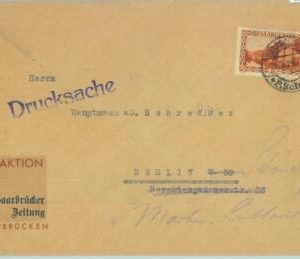 85226 - GERMANY SAAR Sarre - POSTAL HISTORY -  Single stamp on COVER  1929