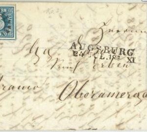 69936 - GERMANY:  Bayern - POSTAL HISTORY -  COVER  to  AUGSBURG  1853