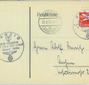 89255 - GERMANY  Danzig - Postal History - SINGLE STAMP on CARD 1939 - Aviation
