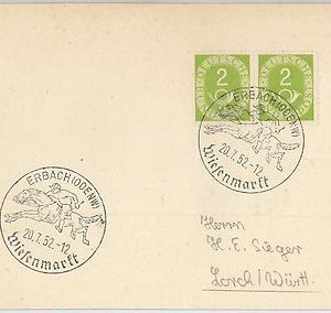 56660 -  SPORTS: HORSE  racing - GERMANY - POSTAL HISTORY: Postmark on CARD 1952