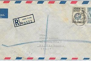 61405  - ADEN - POSTAL HISTORY - REGISTERED  COVER to ITALY 1962