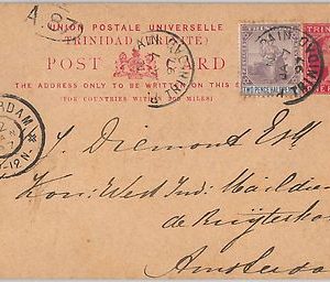 52016 - TRINIDAD - POSTAL HISTORY -  STATIONERY CARD to THE NETHERLANDS 1897