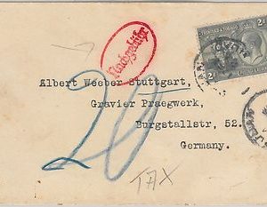52019 - TRINIDAD & TOBAGO - POSTAL HISTORY - COVER to GERMANY 1927 - TAXED!