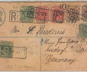 52008 - South Africa V.R.I -  POSTAL STATIONERY Registered COVER to GERMANY 1901