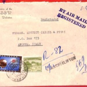 aa3796 - PAKISTAN - POSTAL HISTORY -  Registered AIRMAIL COVER to ITALY  Embassy