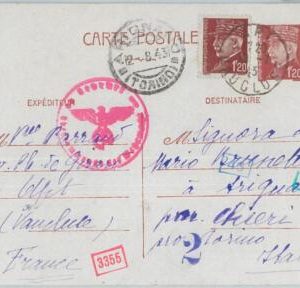 75160 - FRANCE - Postal History - STATIONERY CARD to ITALY 1943 German Censor