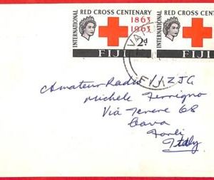 aa3749  - FIJI  - Postal History -  RADIO FREQUENCY CARD to ITALY 1963 Red Cross