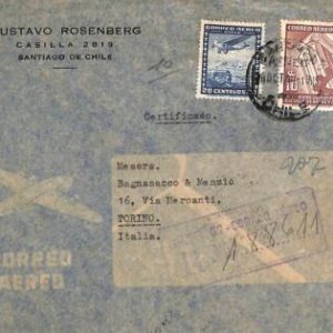 ad6178 -  CHILE -  Postal History -  REGISTERED  Airmail Cover to ITALY 1950