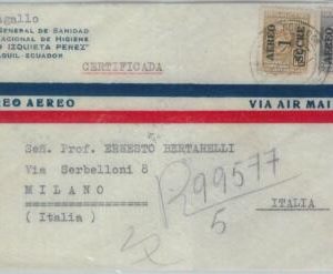81620 - ECUADOR  - POSTAL HISTORY -   Overprinted stamps on COVER  to ITALY 1954