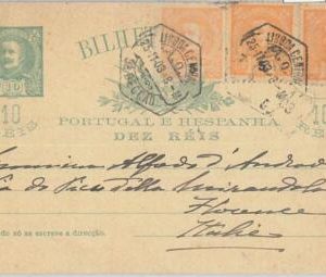 75394 - PORTUGAL - POSTAL HISTORY -  POSTAL STATIONERY  CARD  to ITALY  -- 1903