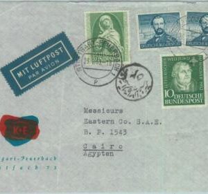 89308 - GERMANY Bund - Postal History -  CENSORED Airmail COVER to EGYPT 1953
