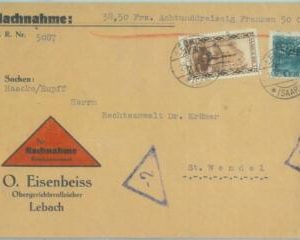 89351 - GERMANY Saar  - POSTAL HISTORY -  COVER from LEBACH  1931