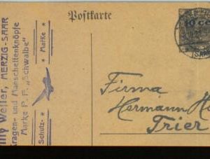 89322 - Germany: MERZIG SAAR  - Postal History -  Postal Stationery Card 1921