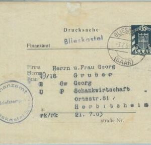 89366 - GERMANY Saar  - POSTAL HISTORY -  COVER / Invoice from Blieskastel 1951