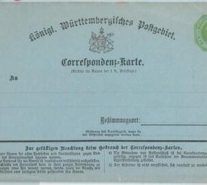 66752 - GERMANY Württemberg - Postal History - POSTAL STATIONERY CARD : P4a