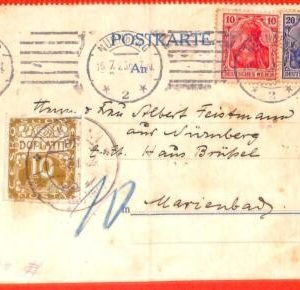 aa0635 - GERMANY - Postal History - Postcard to CZECHOSLOVAKIA  1920 - TAXED !!