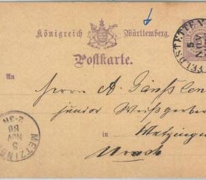 69949 - GERMANY: Wurttenberg - POSTAL HISTORY - Stationery Card FELDSTETTEN 1886