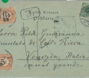 75242 - GERMANY  - POSTAL HISTORY - POSTCARD to ITALY - TAXED on ARRIVAL 1898