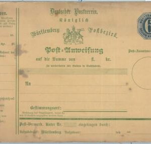66750 - GERMANY Württemberg - Postal History - STATIONERY Money Order A2