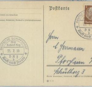 82014 - GERMANY - POSTAL HISTORY - WWII -  CARD with PAQUEBOT POSTMARK 1939