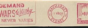 C2873 - AUSTRALIA - Postal History - MECHANICAL postmark - WHISKY De Wars 1959