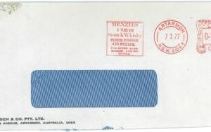 C2885 - AUSTRALIA - Postal History - MECHANICAL postmark WHISKY - MENZIES  1977