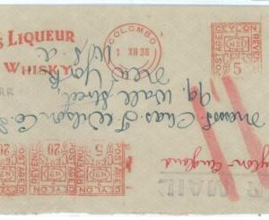 C2876 - CEYLON - Postal History - MECHANICAL postmark - KING'S WHISKY 1938