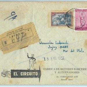 96816 - ARGENTINA - POSTAL HISTORY - REGISTERED COVER for the City  1957 - 4.40$