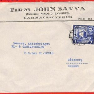 aa2329 - CYPRUS - Postal History -  COVER from LARNACA  to SWEDEN  1940'S