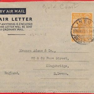 aa2301 - GOLD COAST - Postal HISTORY - STATIONERY Aerogramme # 2 to ENGLAND 1950